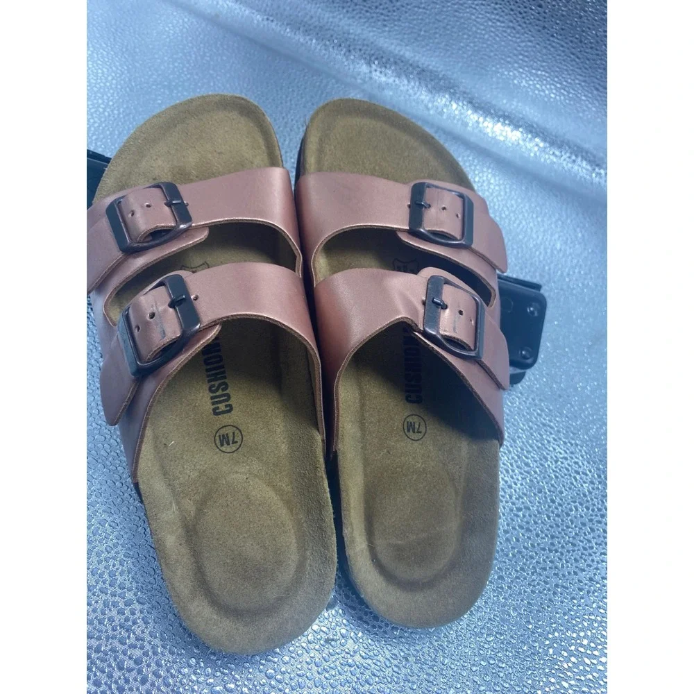Cushionaire Lane Rose Gold Cork Footbed Sandals Double Strap Slide Womens 7M